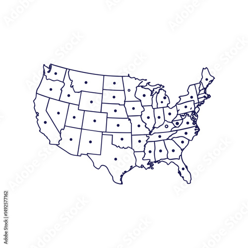 United States map vector illustration. Detailed state outlines, geographic design, editable and scalable vector map