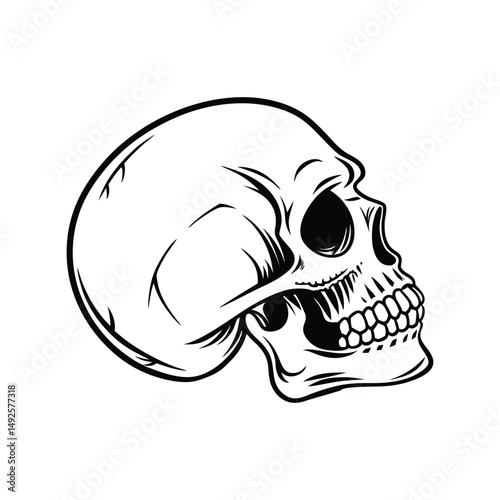 Skull drawing silhouette vector illustration. Gothic style, dark design, detailed contour, spooky and edgy icon