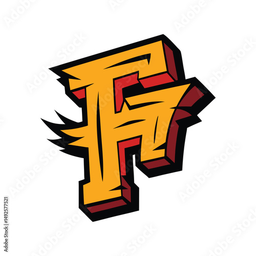 Graffiti letter F vector illustration. Bold urban street art style with vibrant colors and dynamic expressive design