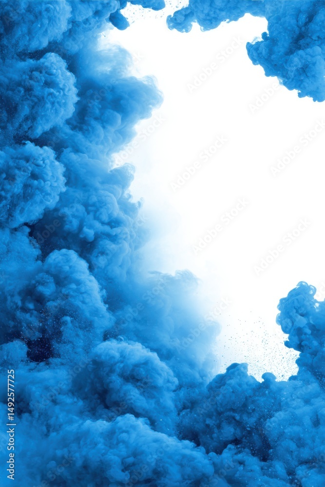 Fototapeta premium Blue Ink Cloud Explosion on White Background Abstract Art Vertical Shot Studio Photography