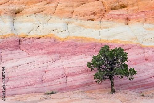 Vibrant Sandstone Wall with Red and Yellow Streaks