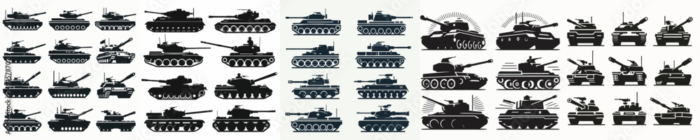 Fototapeta premium Vector set image silhouette of tank