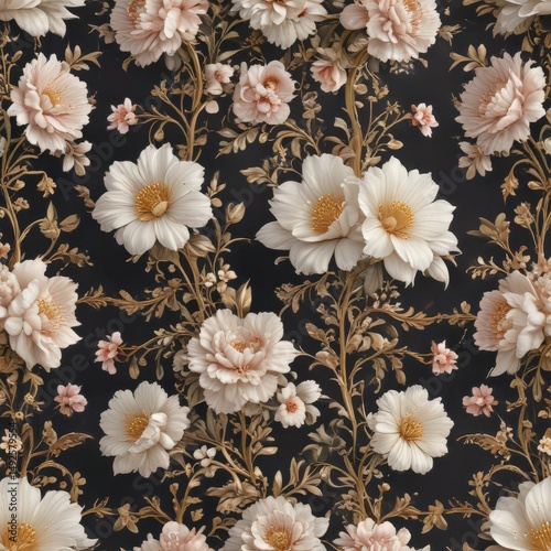 Elegant floral pattern, regal motifs, delicate blooms, intricate artistry, artistry, image