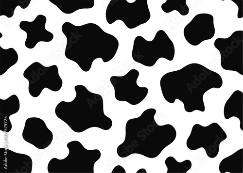 Seamless cow print vector pattern. Black and white spotted farm animal skin texture repeating design background