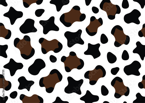 Seamless cow print vector pattern. Black and white spotted farm animal skin texture repeating design background