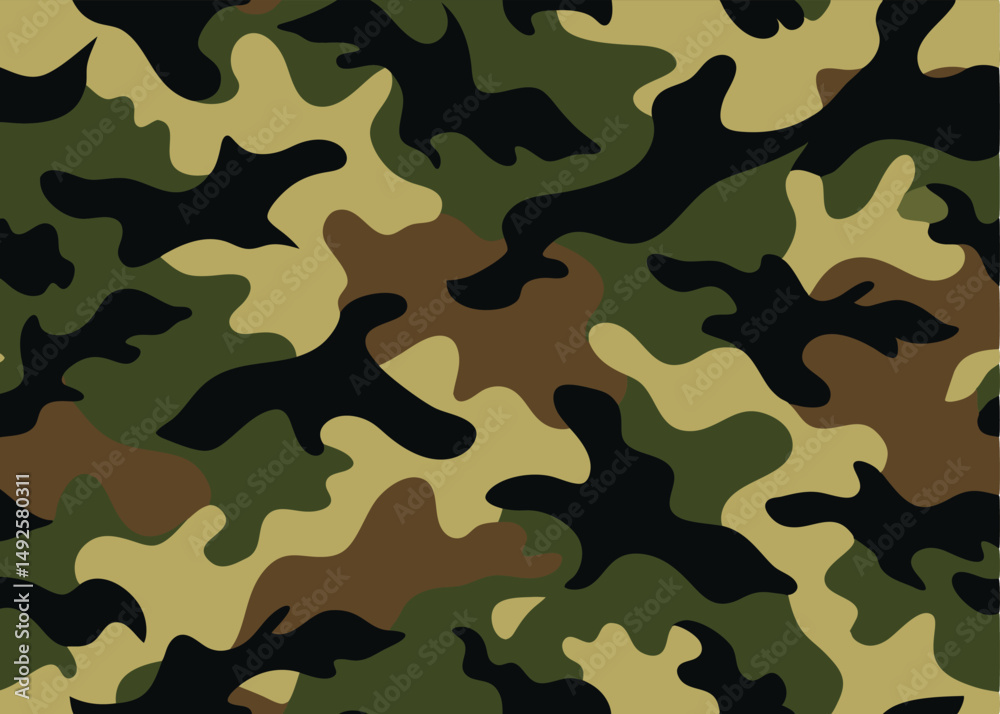 Naklejka premium Seamless army camouflage vector pattern. Military style camo print with green, brown, and beige color blending