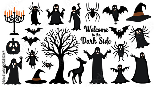 "Spooky Halloween Vector Set – Pumpkins, Ghosts, Witches, and Haunted Elements"

