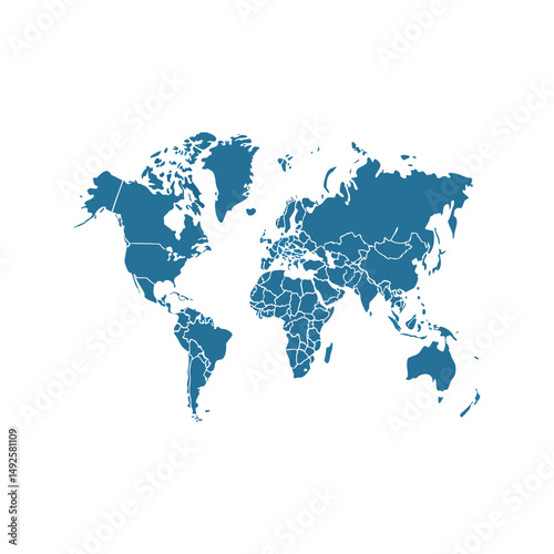 World map vector illustration. Detailed global geography outline, continents and countries digital design for print, web, education