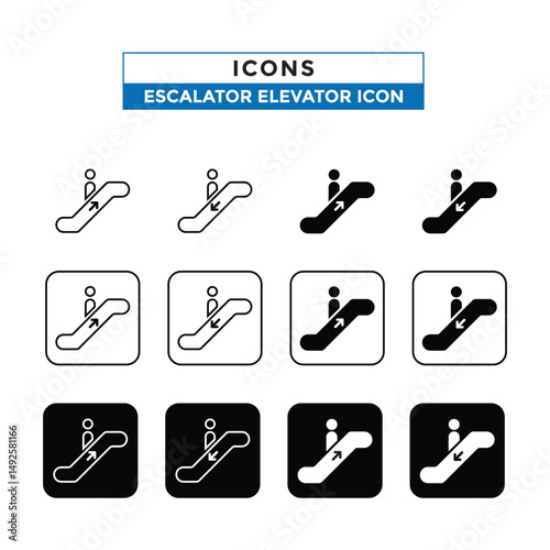 Escalator icons for signage. Escalator symbol collection