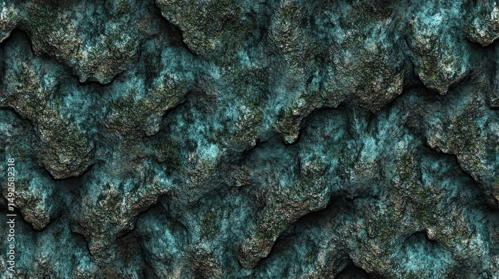 Obraz premium Teal and gray textured rock surface, seamless pattern