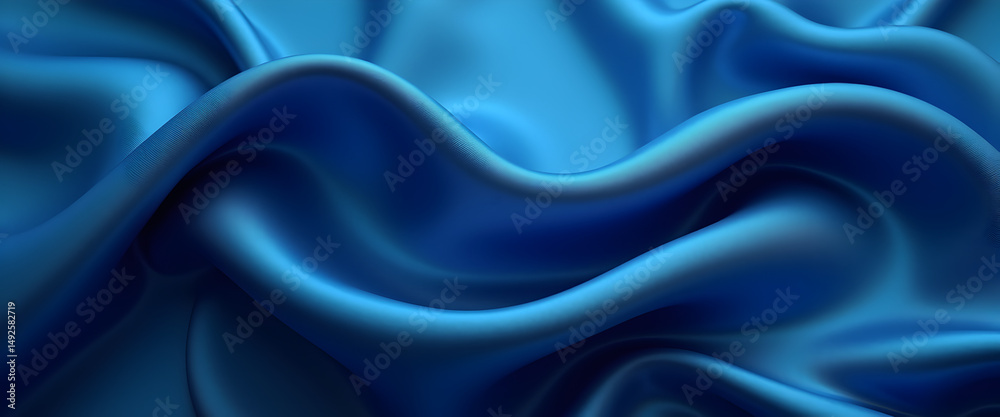 Obraz premium Blue Flowing Liquid Wave Effect Silk Satin Fabric Texture