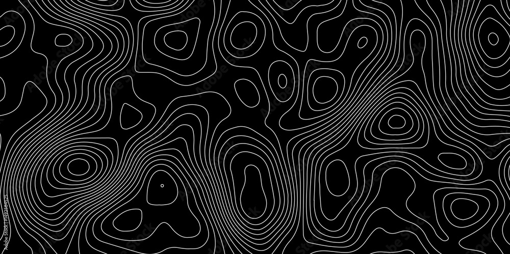 Fototapeta premium The black grey on white contours vector topography stylized height of the lines. The concept of a conditional geography scheme and the terrain path. Ultra wide. Map vector terrain Illustration. 