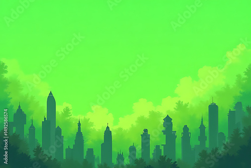 Flat design of community murals, bright green background