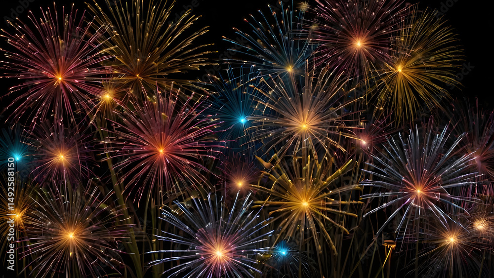 Naklejka premium Explosion de feux d'artifices coloré isolé sur fond noir 