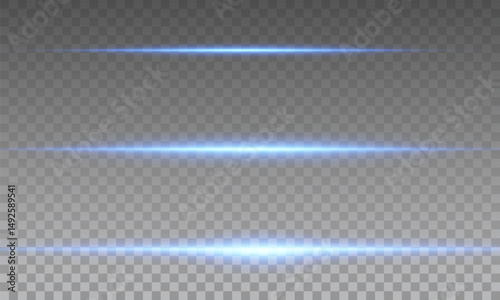 Dynamic motion beam with blue glowing neon laser streak in abstract black background, splash flare, colorful glare, digital speed explosion effect and fast luminous vector light line design