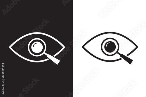 Magnifier with eye outline icon. Find icon, investigate concept symbol. Eye with magnifying glass. Appearance, aspect, look, view, creative vision icon for web and mobile – stock vecto