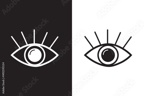 Eye icon in flat line set. Eyesight symbol vector for apps or website. Retina, cornea scan eye icons. Simple eyes silhouette see view vision sight look sign isolated on transparent background 