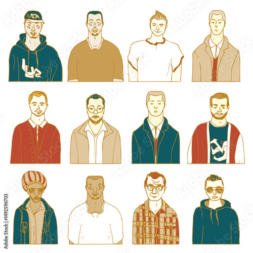 set of hand drawn boys. male vector avatar