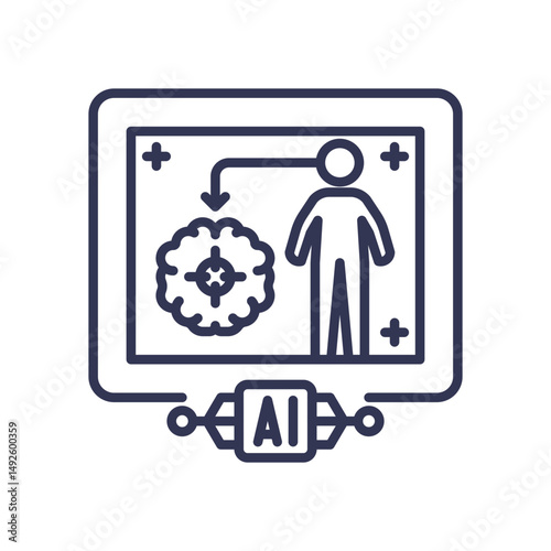 AI-driven diagnostics visualized with human and brain icons on a screen.