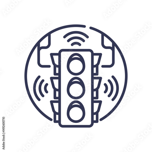 Traffic light with wireless signals symbolizes smart traffic control.