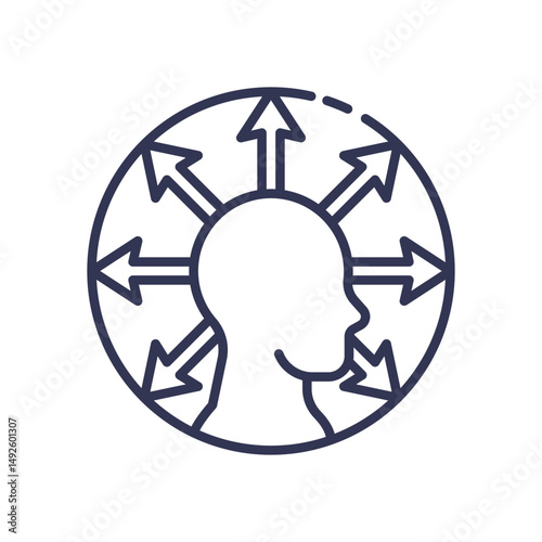 Silhouette with arrows symbolizes diverse user-centric suggestions.