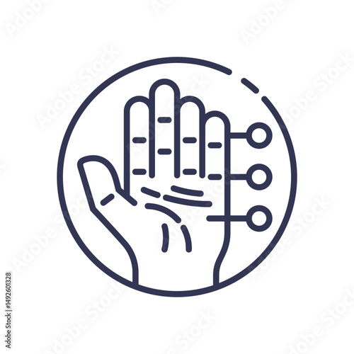 Illustration of a hand with circuit lines, symbolizing digital access and security.