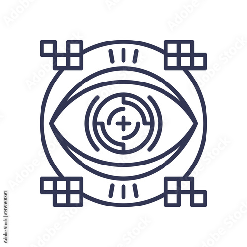 An eye with digital elements symbolizes vision and augmented reality technology.