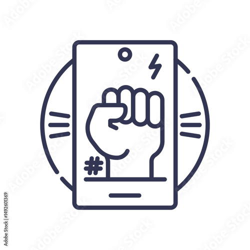 A raised fist on a smartphone symbolizes digital activism and social media advocacy.