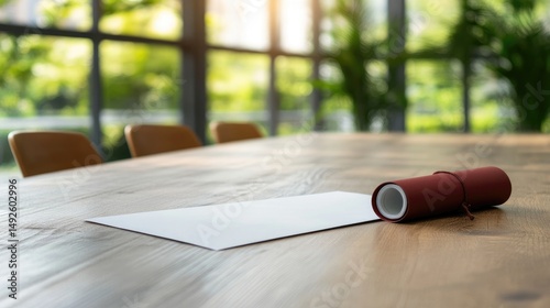 Blank paper on wooden conference table