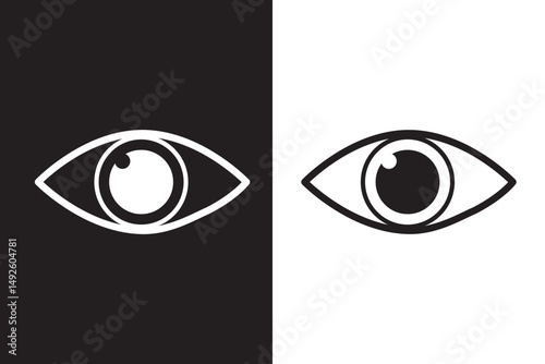 Black eye icon. Bold outline detail. Minimalist vector illustration. Simple geometric design.