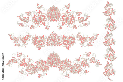 Vector set of isolated elements paisley, flowers and leaf for you own design