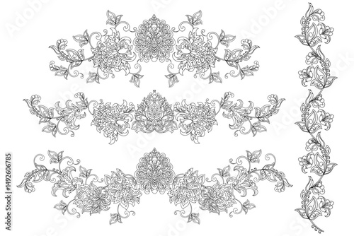 Vector set of isolated elements paisley, flowers and leaf for you own design