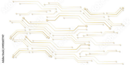 A golden background with golden circuit board lines, golden dots and yellow chips 