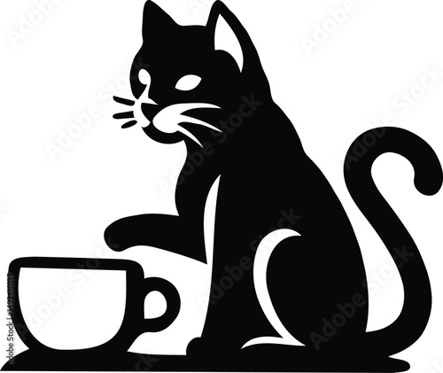 logo of a cat with a cup of coffee.
