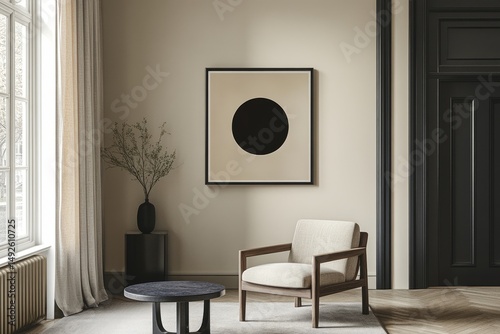 Minimalist art piece in a sophisticated room setting.