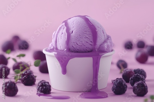 Close-up of a vibrant purple ice cream scoop. photo