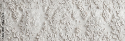 Intricate white floral damask wallpaper  Elegant, embossed texture , vintage, embroidery, home