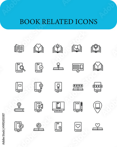 Book - thin line vector icon set. Pixel perfect. Editable stroke.