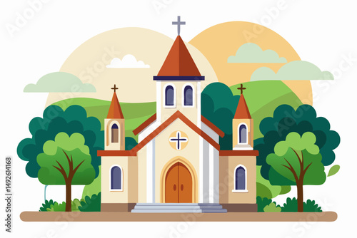 Church Illustration White Backdrop