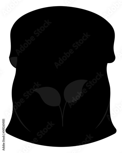 Empty soil bag. Peat bag. Sprout with leaves on the label. Silhouette. Vector illustration. Isolated white background. Web design idea