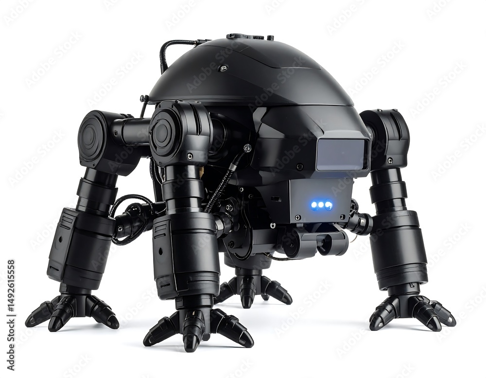 Black Robotic Quadruped Design with Intricate Mechanical Details on White Background Black Robotic Quadruped Design with Intricate Mechanical Details on White Background