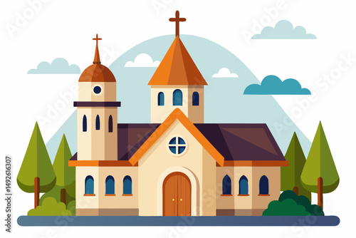 Church Silhouette on White Background