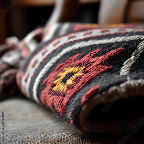 rug style pattern with muted colors and aged textile appearance
