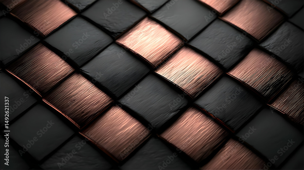 with interlocking parallelograms in gradient metallic tones