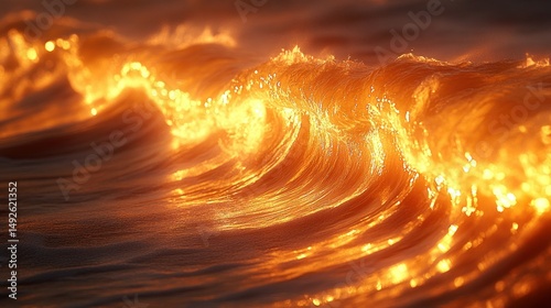 Golden waves crashing on the shore