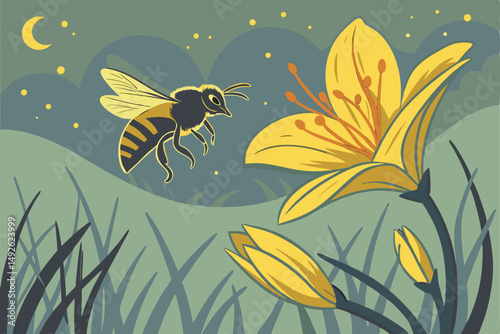 20 a bee hovering over a yellow flower, intricate details, bokeh background, cinematic lighting, macro shot, sharp focus, vibrant colors, photorealistic