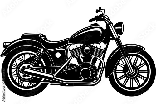 Black and white motorcycle cruiser silhouette design vector illustration, motorcycle, cruiser, silhouette, side profile, vector, illustration, design, black, white, outline, graphic, art, vintage, cla