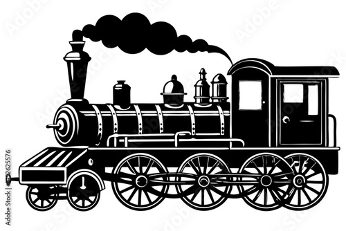 Vintage steam locomotive side profile silhouette design with transparency, steam locomotive, train, vintage, retro, old, transportation, travel, railway, classic, antique, historic, side view, profile