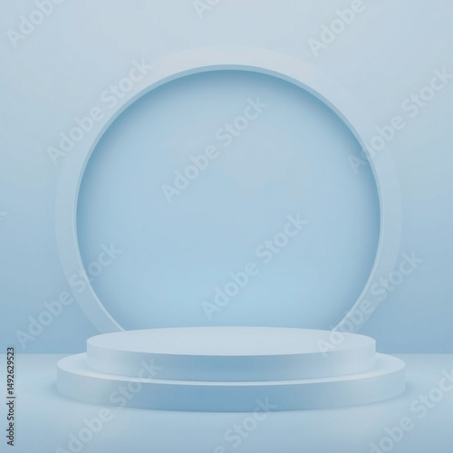 Modern 3d rendered stage with circle and platform in pastel blue for product display