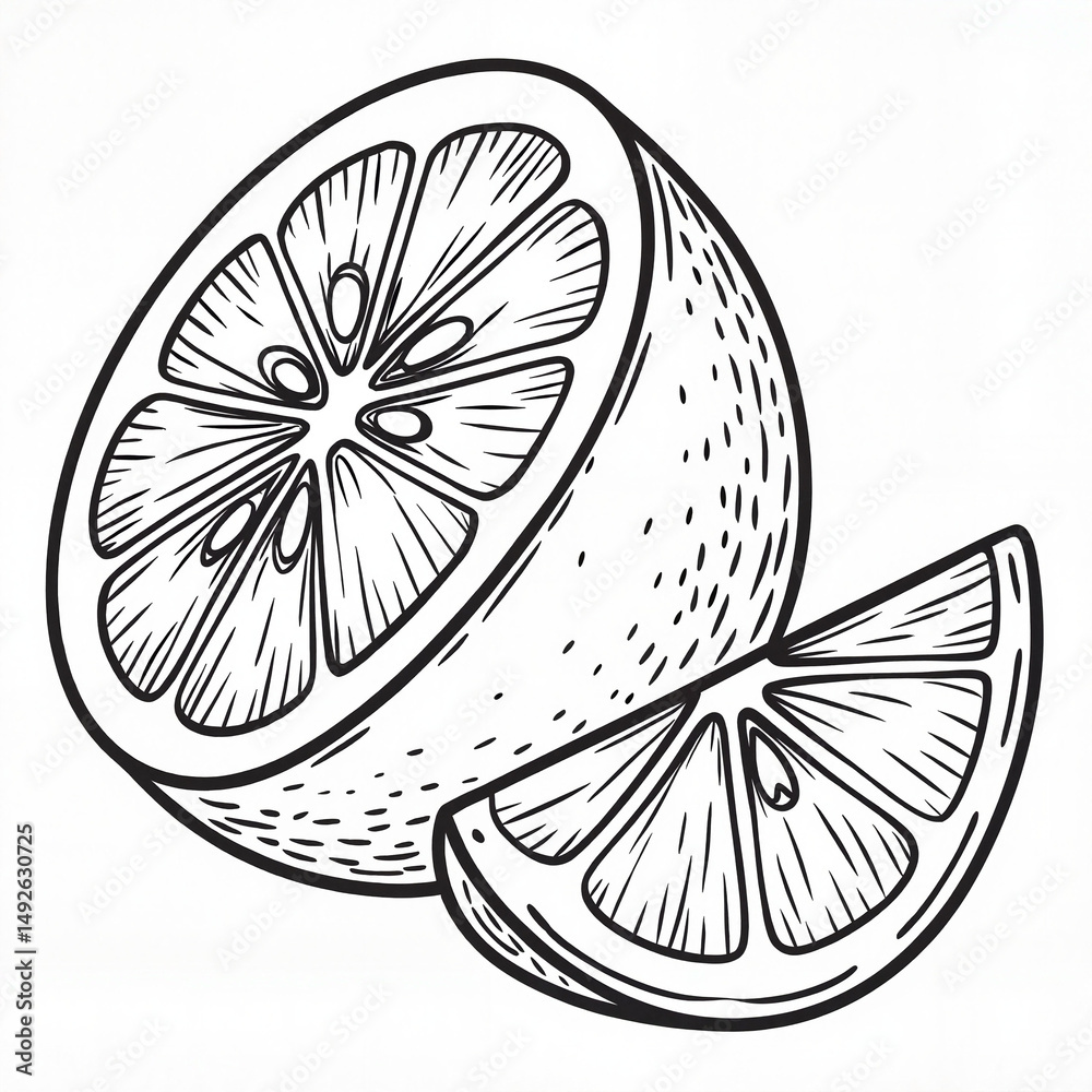 Obraz premium Vintage Drawing of a Sliced Orange in Black and White Illustrating Citrus Freshness on White Background